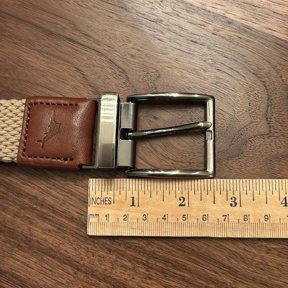 NEW Tommy Bahama Two Sided Brown and Tan Woven Belt with Leather Trim - L/XL